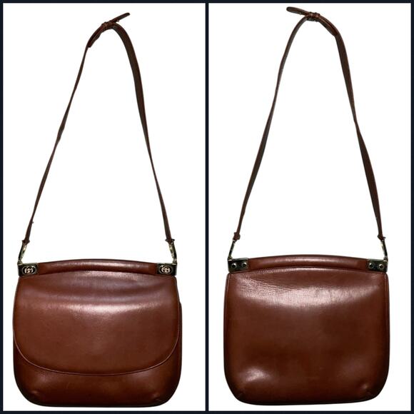 Vintage Gucci GG Hardware Leather Brown Flap Hand Bag W/Dust bag - Picture 2 of 16